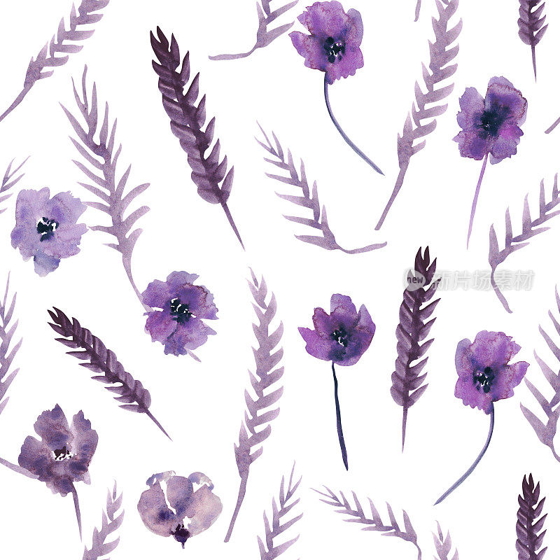 Watercolor purple flowers clipart. Floral clip art. Handmade illustration for greeting cards, wallpaper, stationery, fabric, wedding card. Flower pattern.